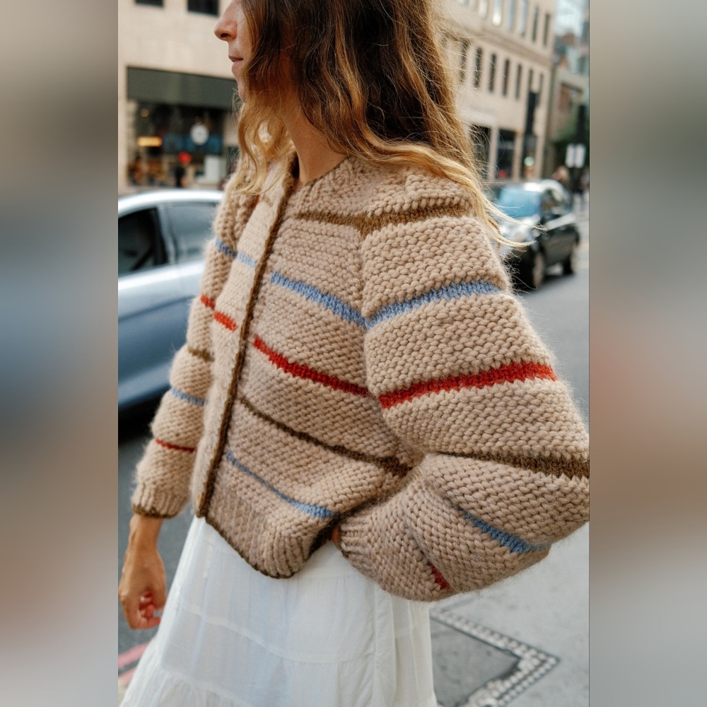 Christy Dawn Beige Striped Cardigan - Picture 2 of 16